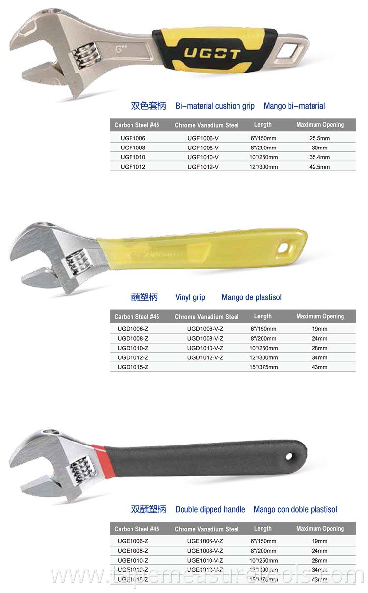 Handle color optional adjustable spanner wrench with Vinyl Grip Handle